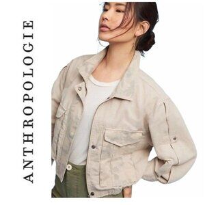 Anthropologie Hei Hei Ronan Tan Linen Camouflage Cropped Utility Jacket Medium